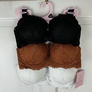 Set of 3 Push Up Bras Lace Underwire New